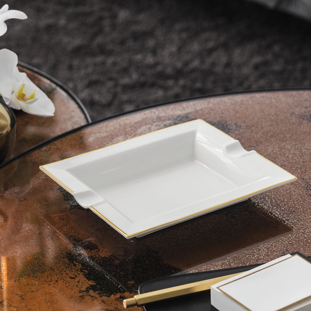 Villeroy & Boch Anmut Gold Ashtray White 21.2 x 17.4 cm