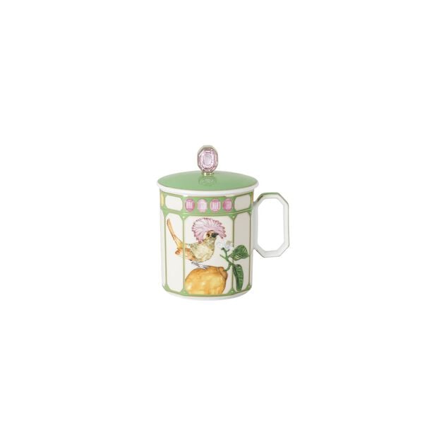 Swarovski x Rosenthal IDYLLIA Flycatcher Green Mug with Handle and Lid