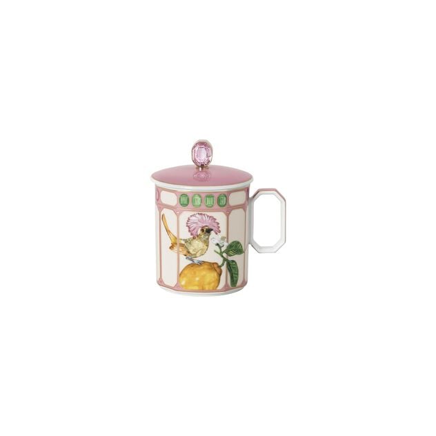 Swarovski x Rosenthal IDYLLIA Flycatcher Pink Mug with Handle and Lid
