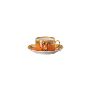 Versace Medusa Amplified Orange Coin Luxury Tea Cup and Saucer â€“ Premium Porcelain Set