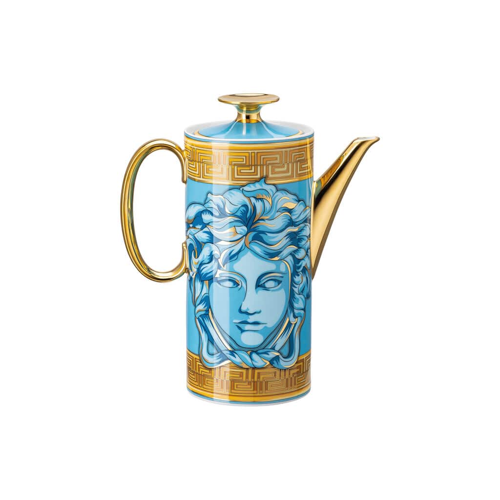 Versace Medusa Amplified Blue Coin Coffee Pot â€“ 1.2 L Luxury Designer Porcelain