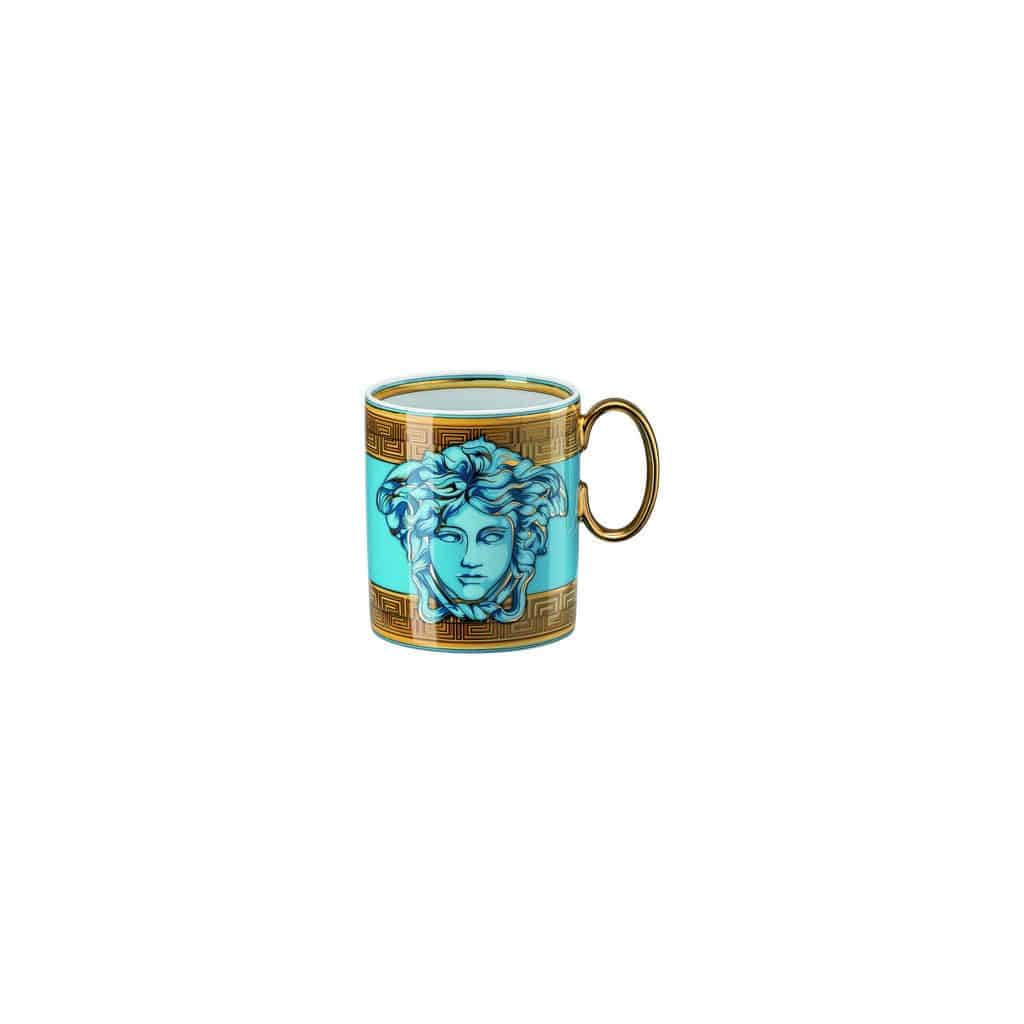 Luxury Versace Medusa Amplified Blue Coin porcelain mug with handle â€“ 0.30L cylindrical design