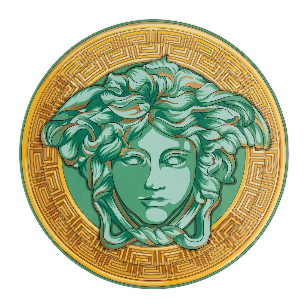 Versace Medusa Amplified Green Coin Service Plate â€“ 33 cm Luxury Porcelain Showplate