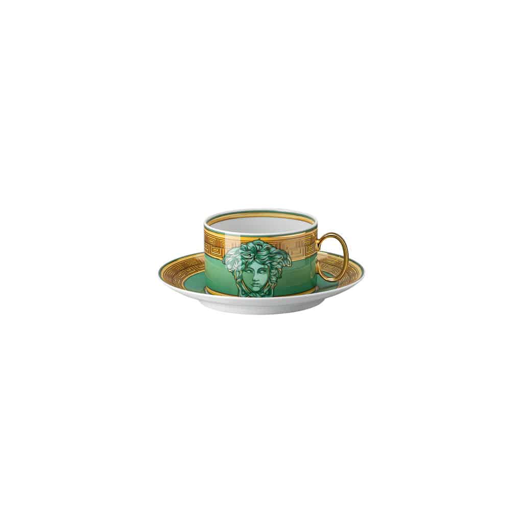 Versace Medusa Amplified Green Coin Luxury Tea Cup and Saucer â€“ Porcelain Set