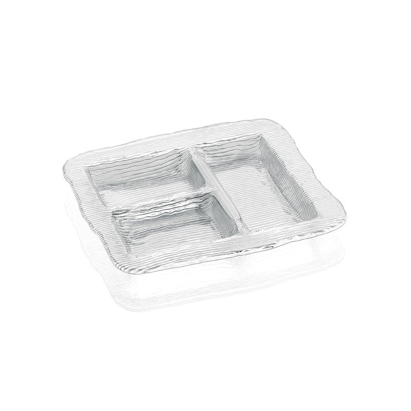 IVV All‑In‑One luxury glass plate 32×28 cm with four sections and striped design