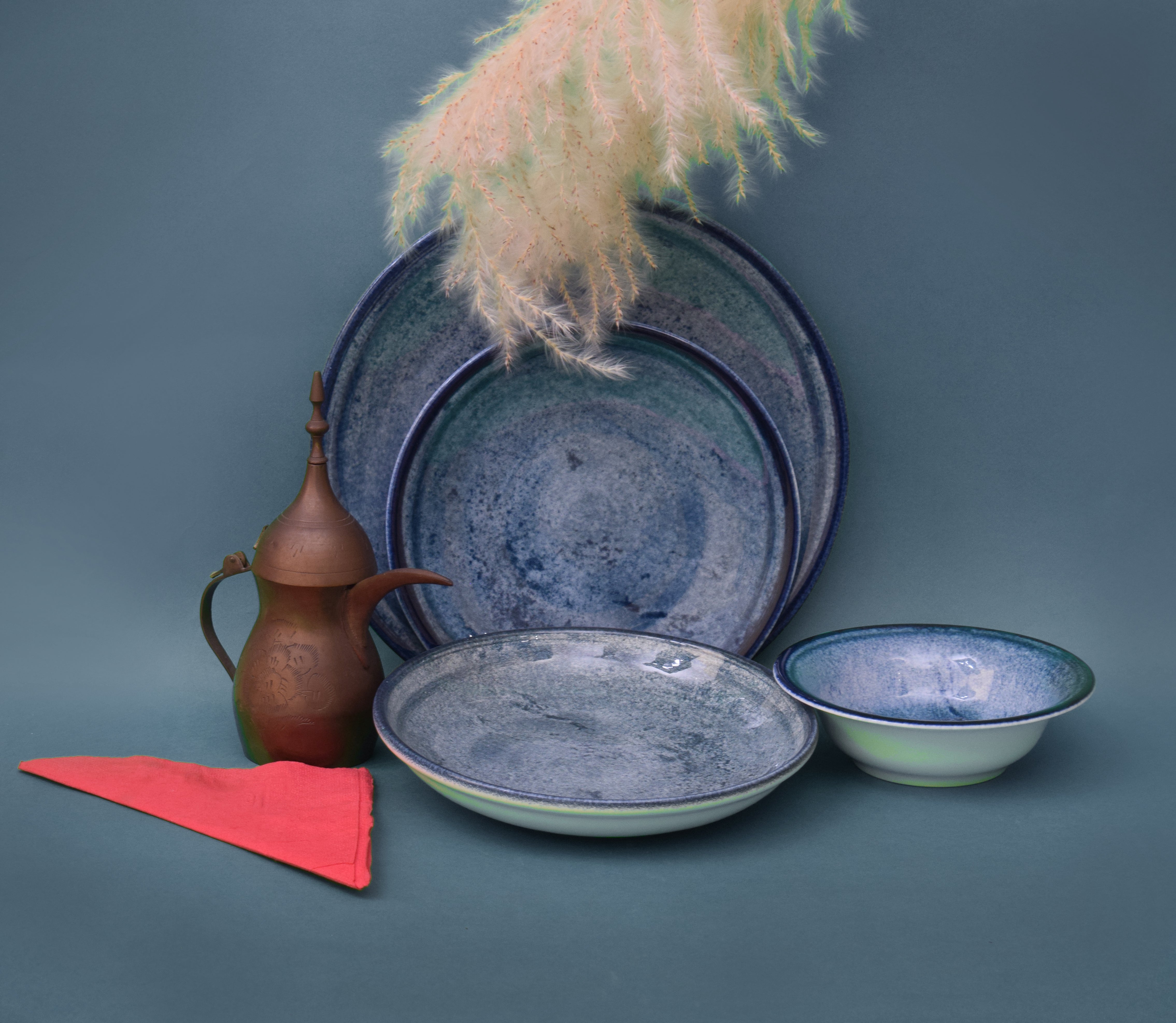 Kutahya | Dinner Set | 24 Pieces | Blue Stone Shape | Decorated