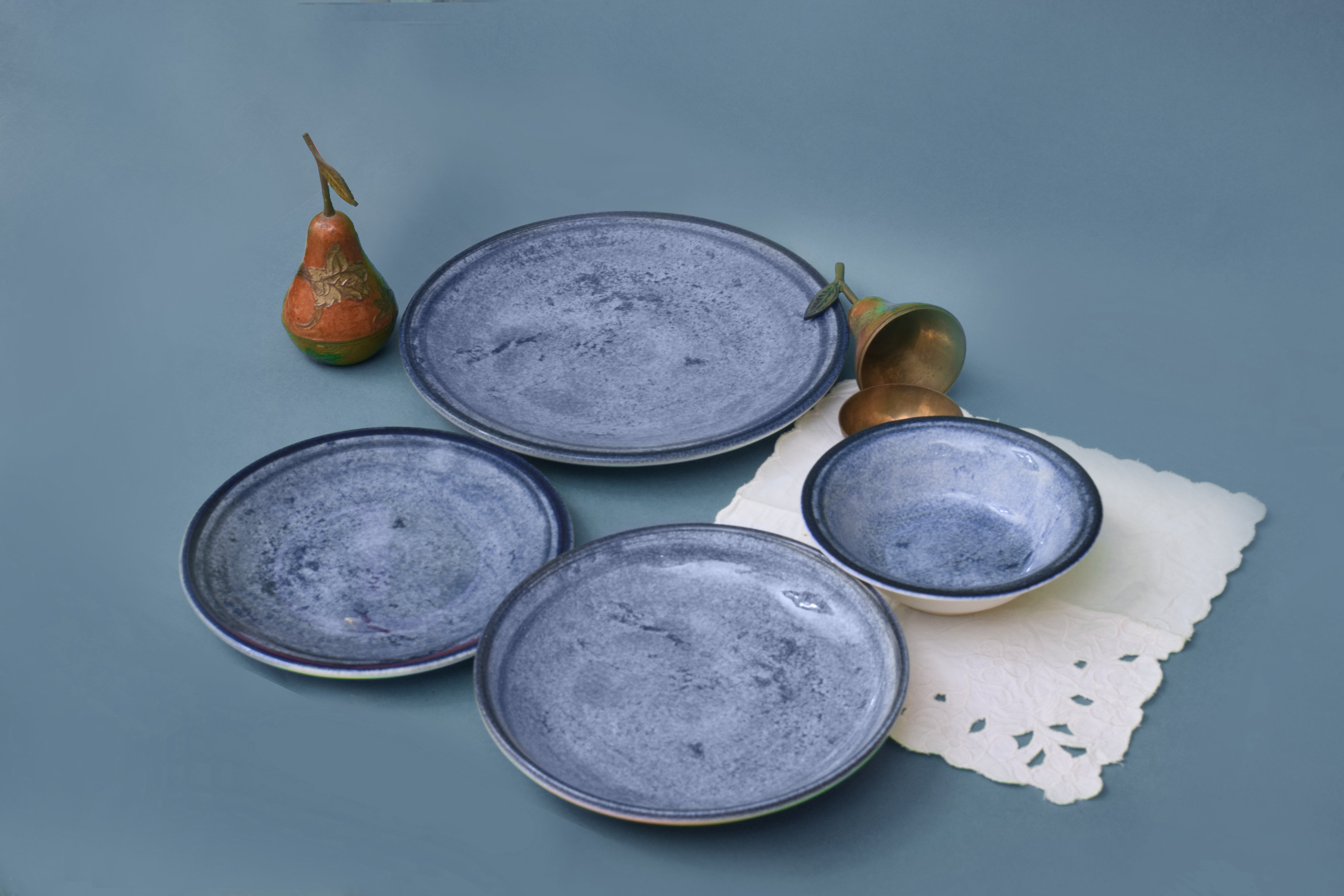 Kutahya | Dinner Set | 24 Pieces | Blue Stone Shape | Decorated