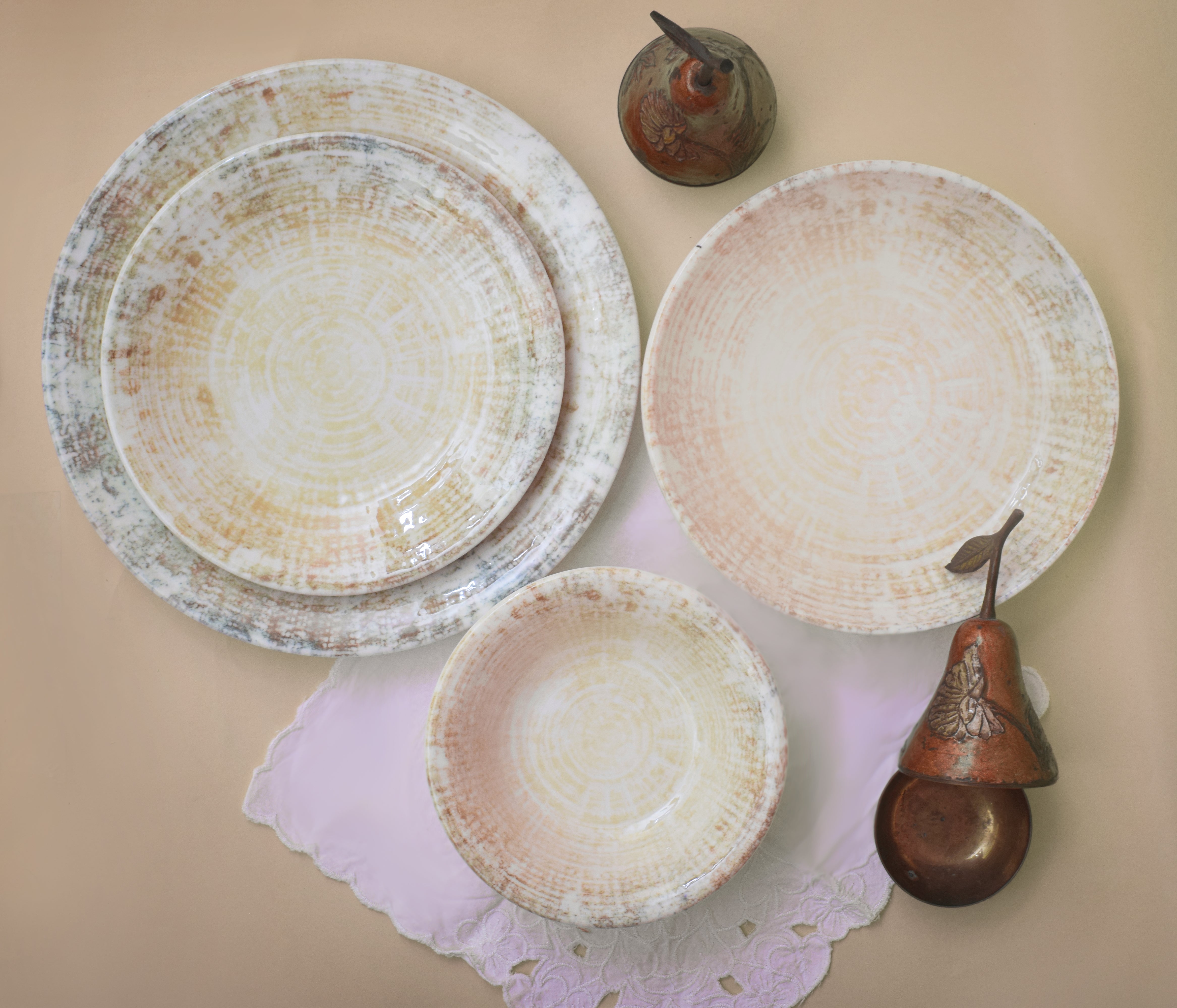 Kutahya | Dinner Set | 24 Pieces | Cinnamon Shape | Decorated