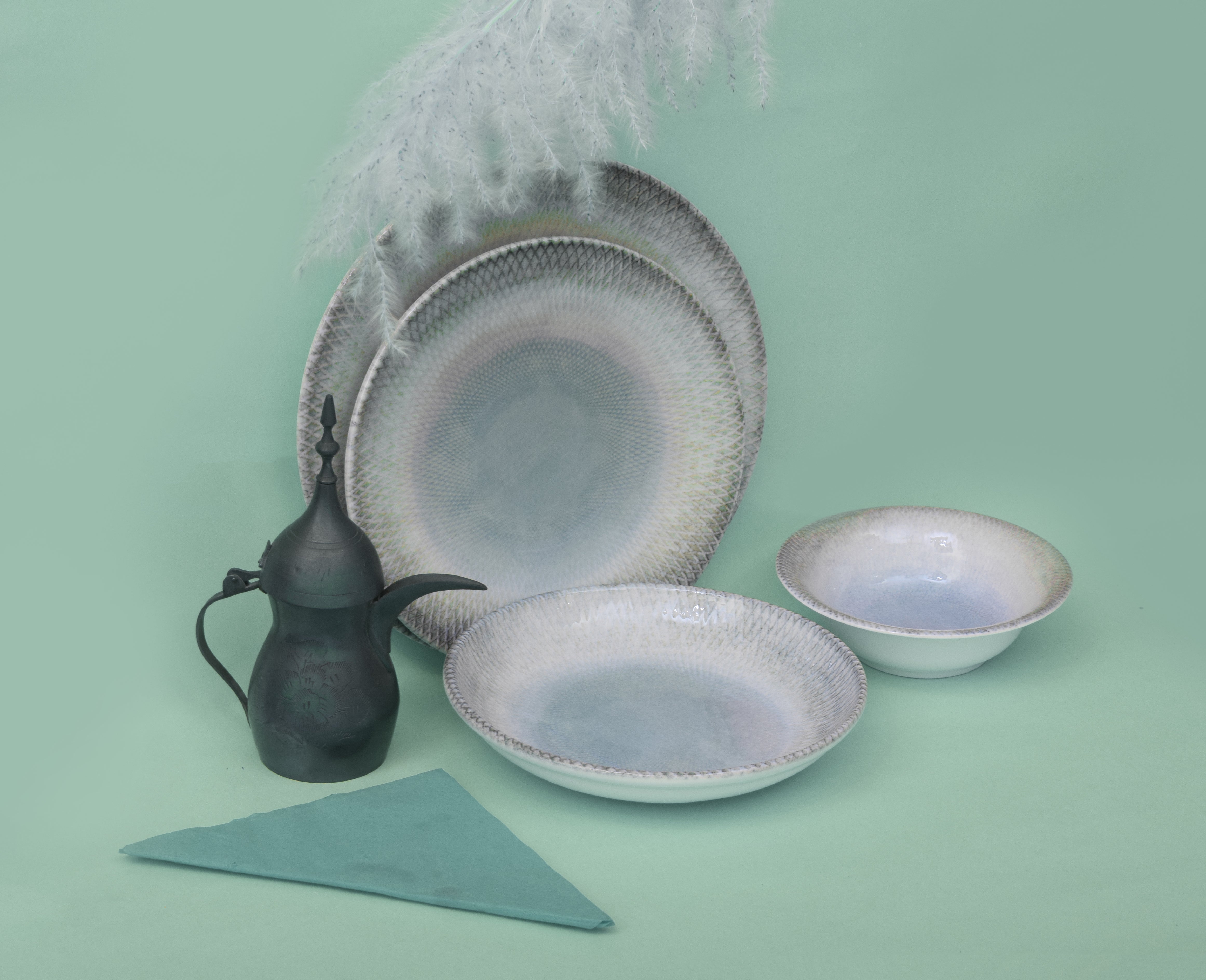 Kutahya | Dinner Set | 24 Pieces | Sky & Cloud Shape | Decorated