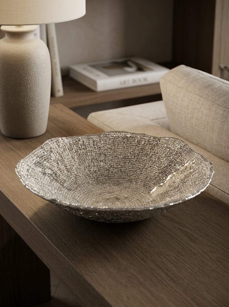 IVV Diamante Bowl 33cm Beige & Chrome
