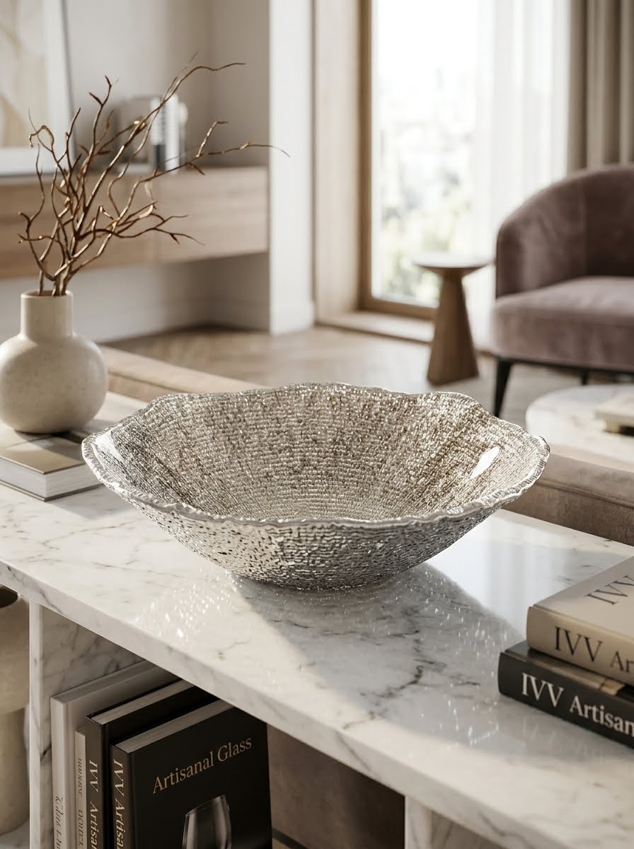 IVV Diamante Bowl 33cm Beige & Chrome