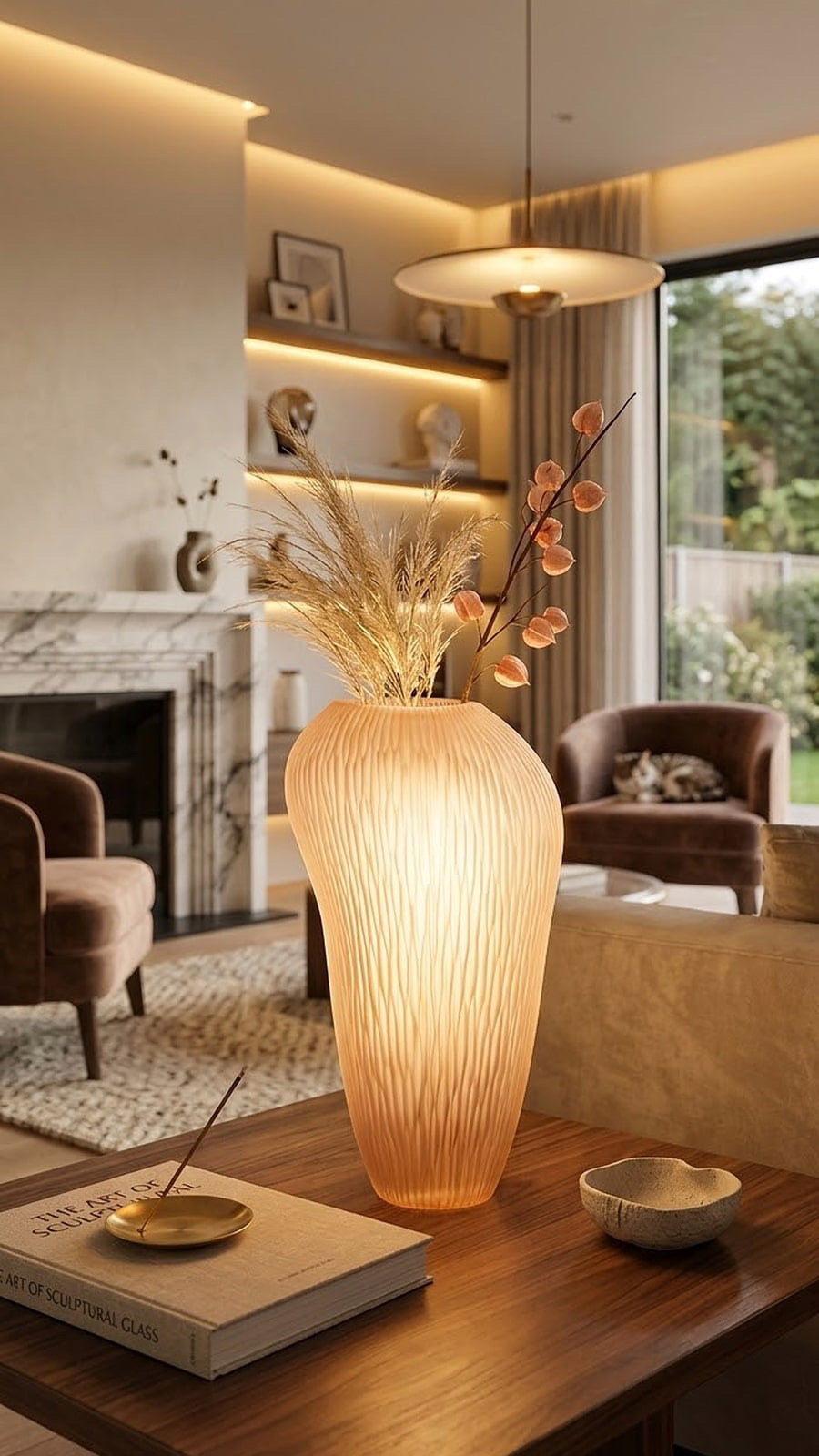 CARVING VASE 23 CM PEACH SATIN