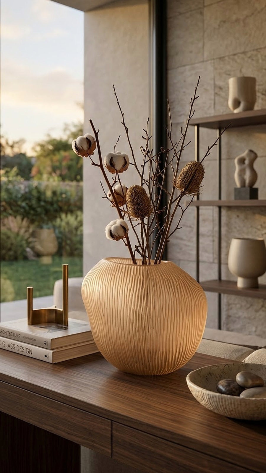 CARVING VASE 24 CM PEACH SATIN