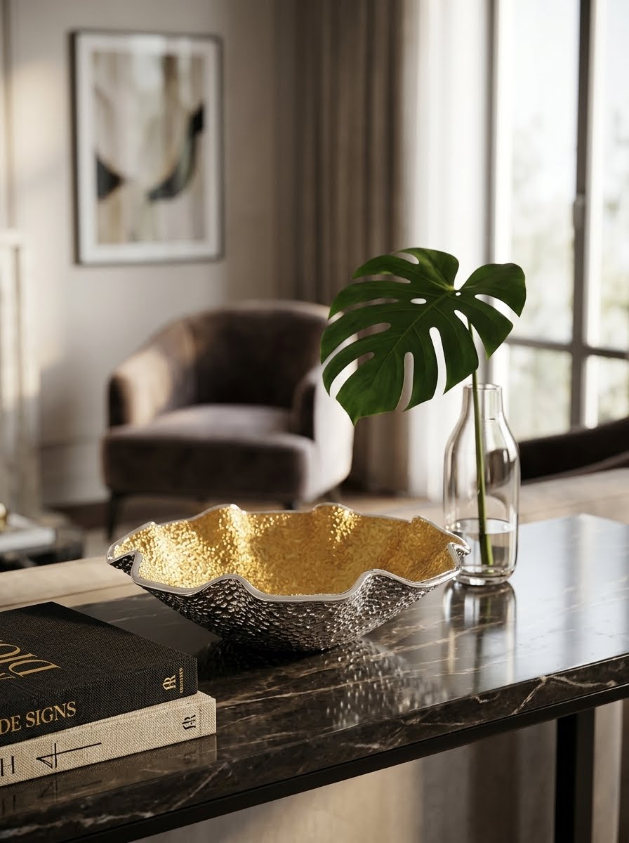 LIRICA SCALLOPED BOWL Ã˜ 25 CM SILVER PLATED GOLD COLOR