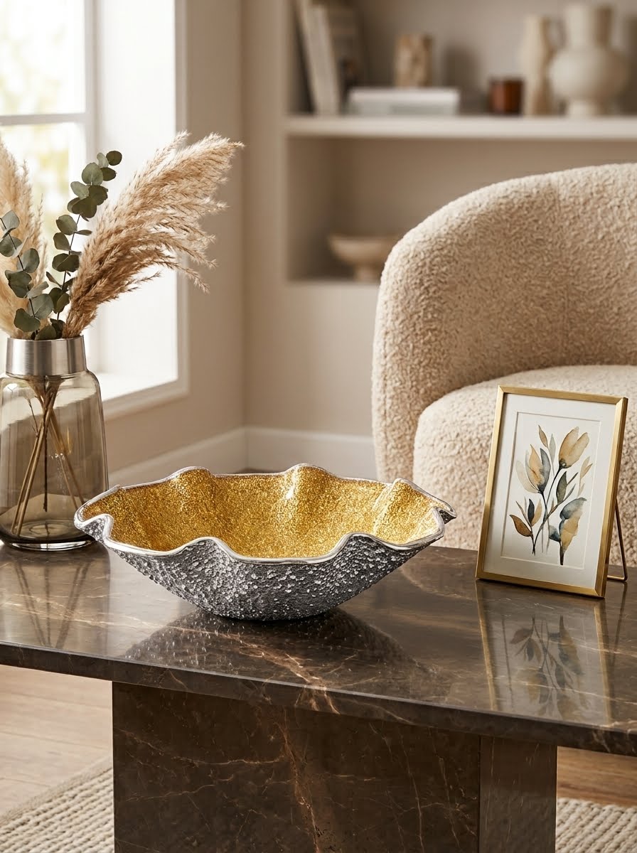 LIRICA SCALLOPED BOWL Ã˜ 25 CM SILVER PLATED GOLD COLOR