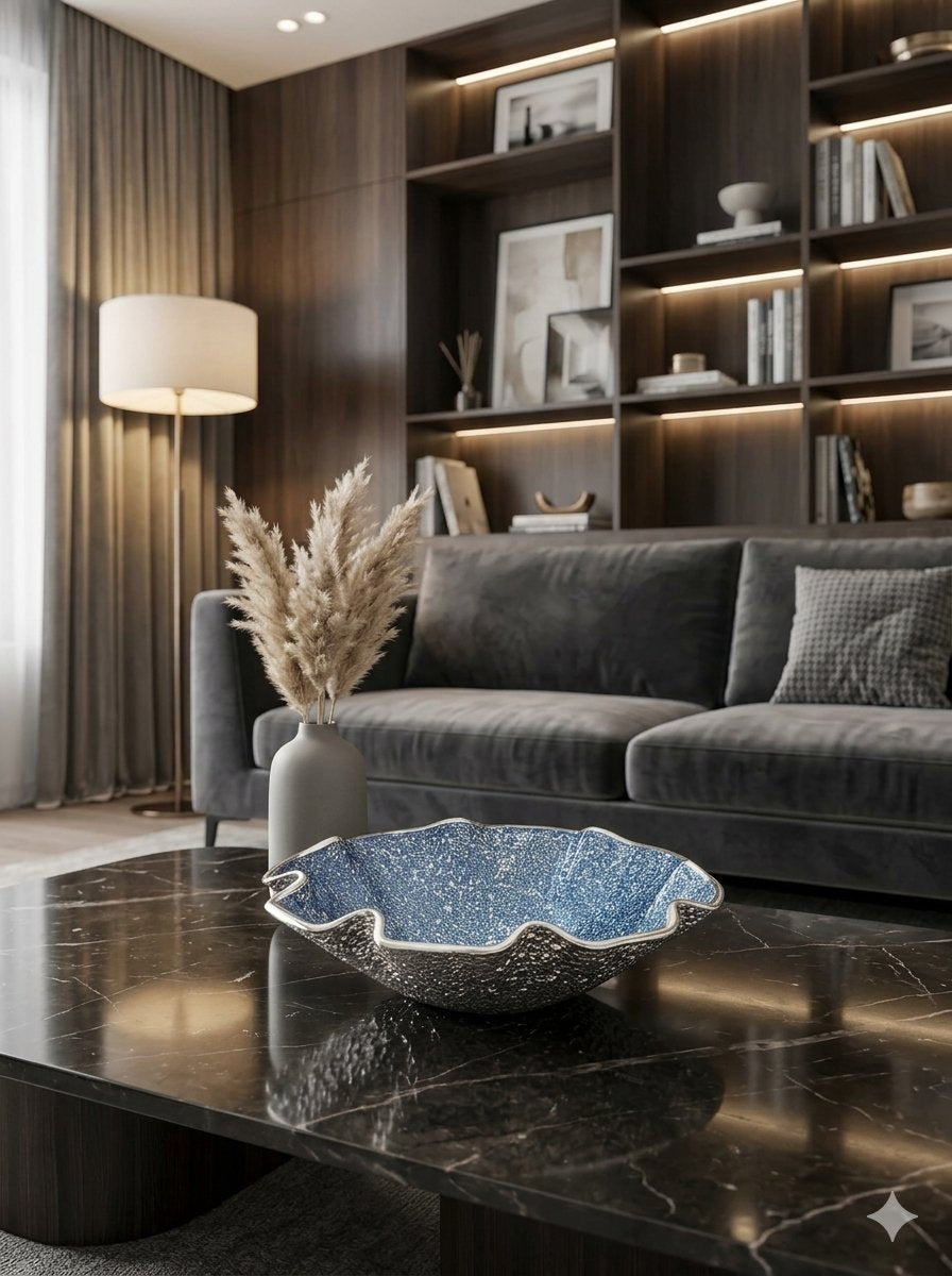 LIRICA SCALLOPED BOWL Ã˜ 25 CM SILVER PLATED BLUE COLOR