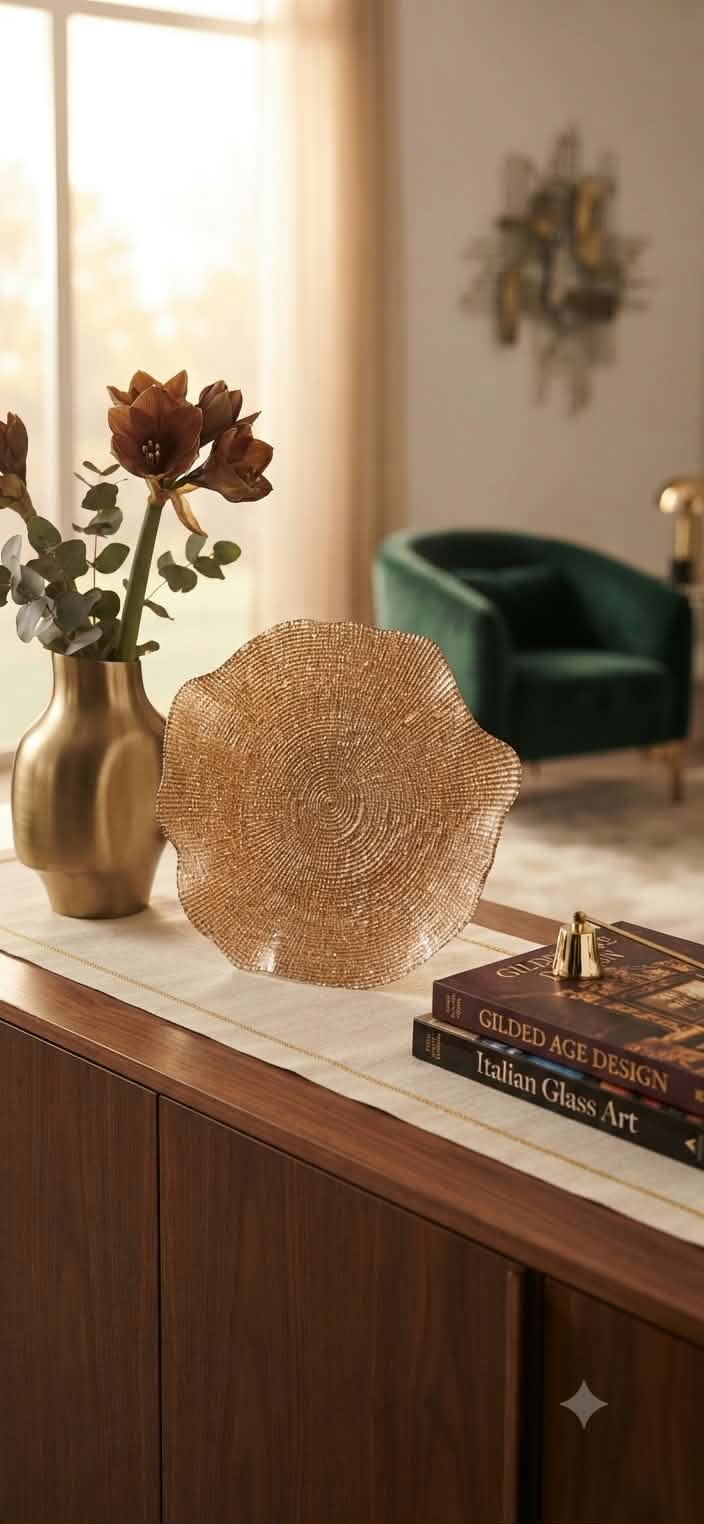 FOLIES PLATTER CM.37 COGNAC GLITTER DECORATION