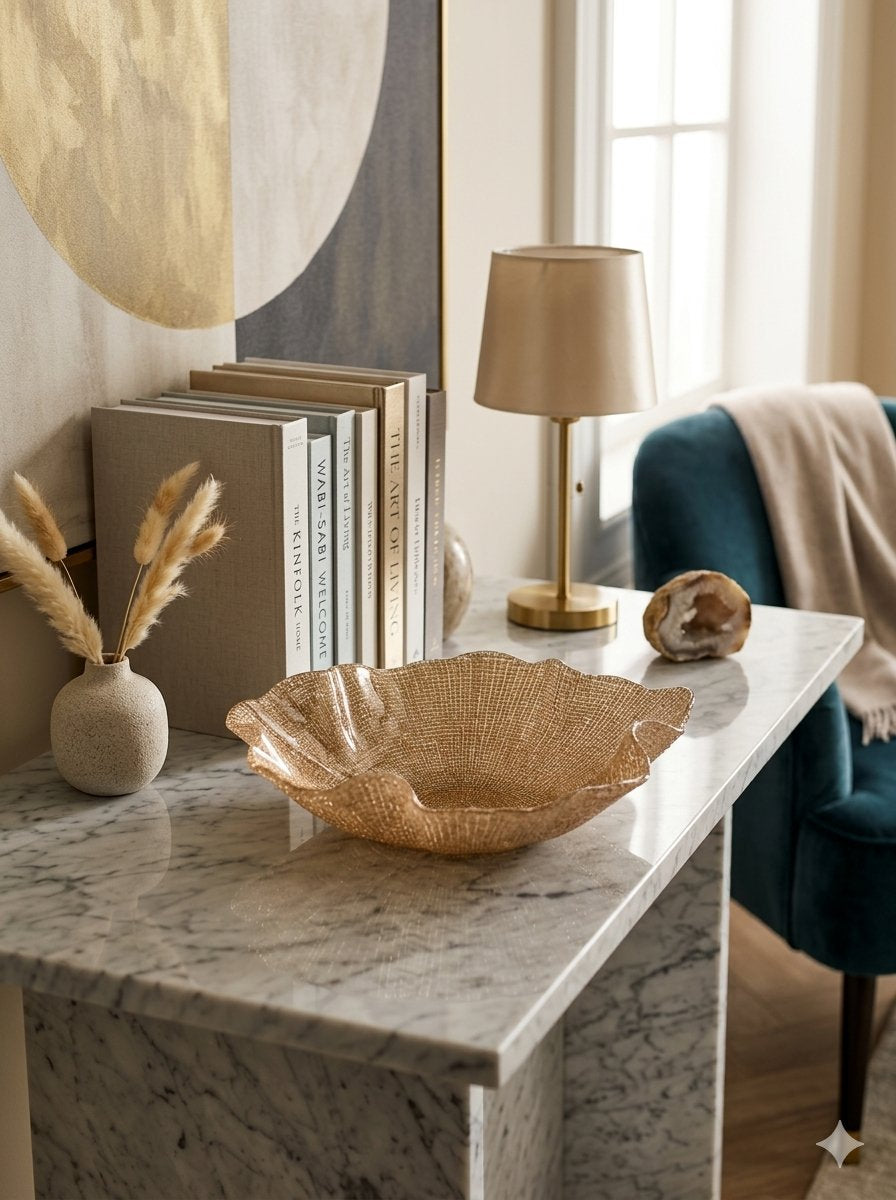 FOLIES BOWL CM.33 BEIGE GLITTER DECORATION
