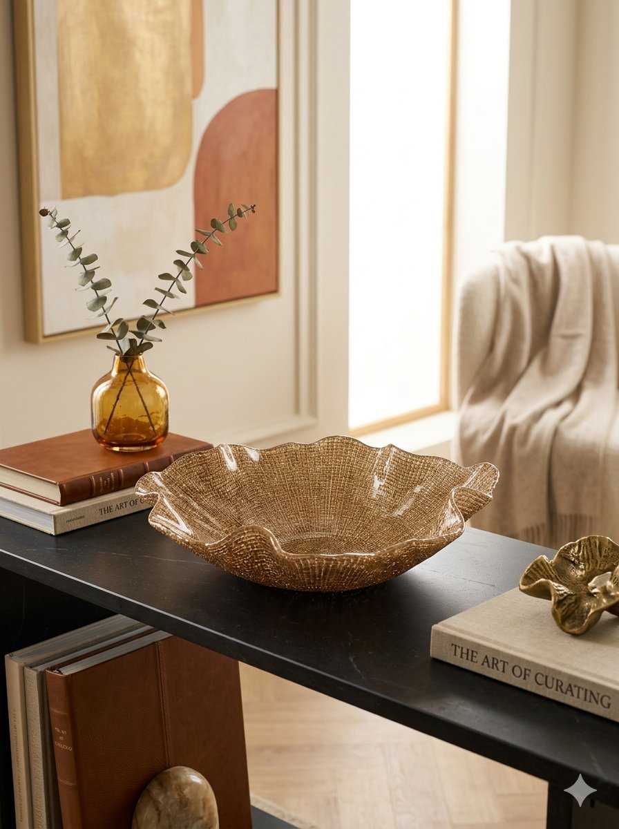 FOLIES BOWL CM.33 BEIGE GLITTER DECORATION