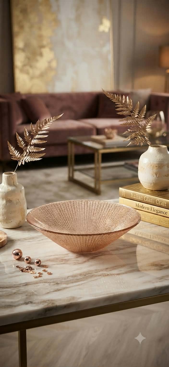NOEL GLASS BOWL CM.25 ROSE GOLD GLITTER DECORATION