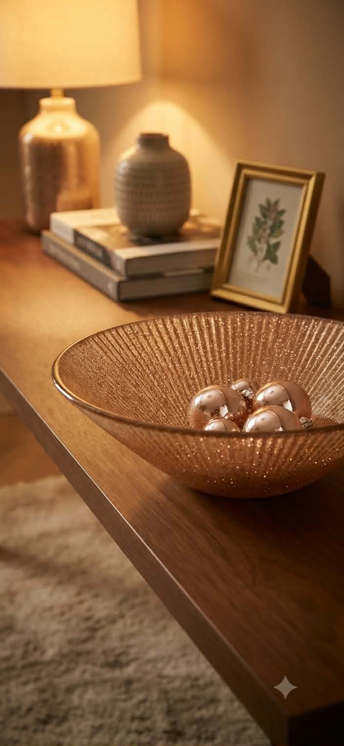 NOEL GLASS BOWL CM.25 ROSE GOLD GLITTER DECORATION