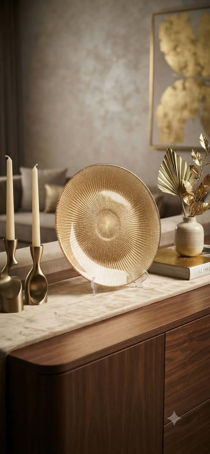 NOEL GLASS PLATTER CM.37 ROSE GOLD GLITTER DECORATION