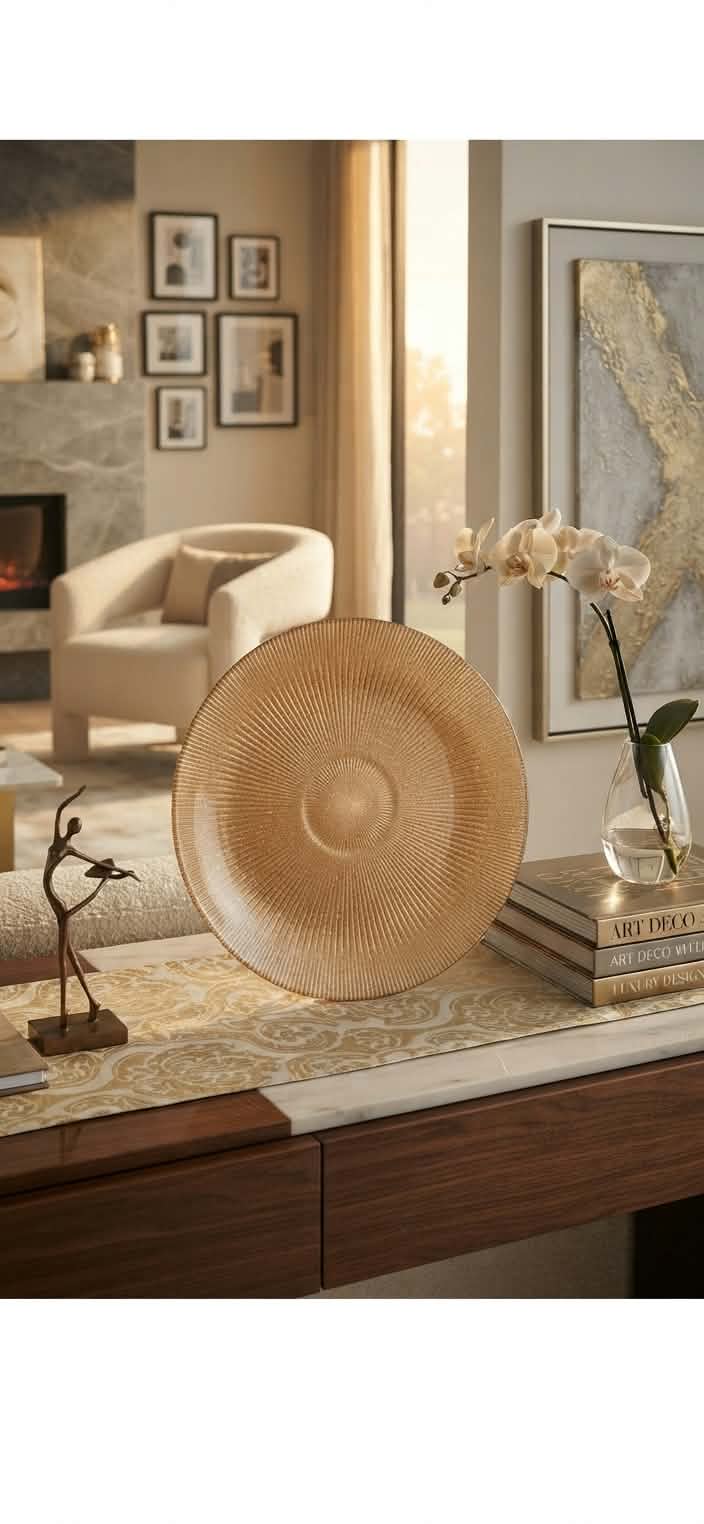 NOEL GLASS PLATTER CM.37 ROSE GOLD GLITTER DECORATION