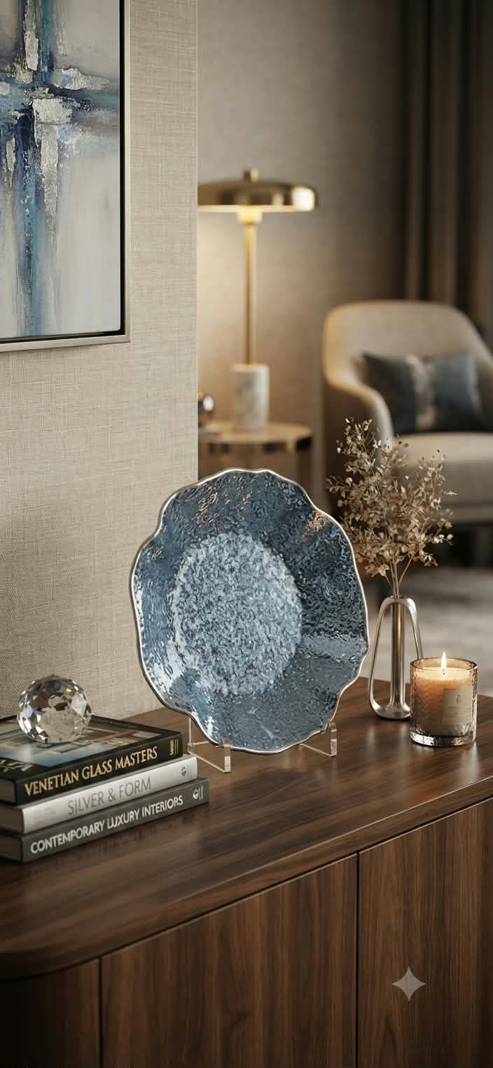 LIRICA SCALLOPED PLATE Ã˜ 27 CM SILVER PLATED  BLUE COLOR