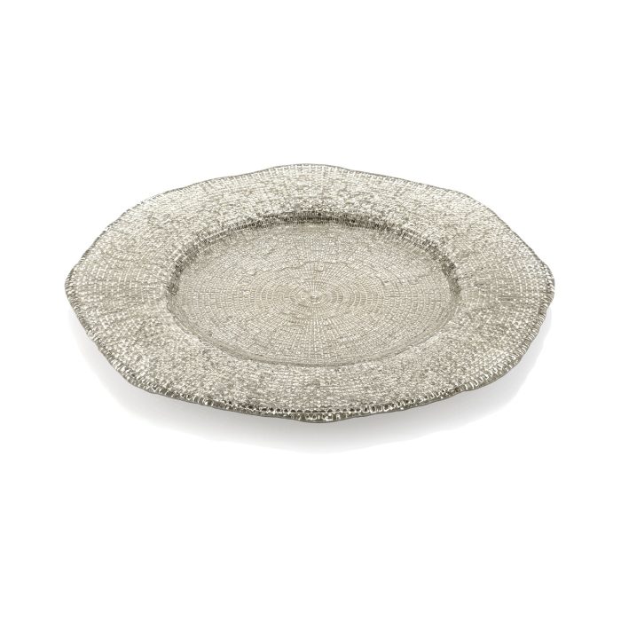 IVV Diamante Luxury Glass Plate 34 CM – Beige and Chrome Finish – Made in Italy